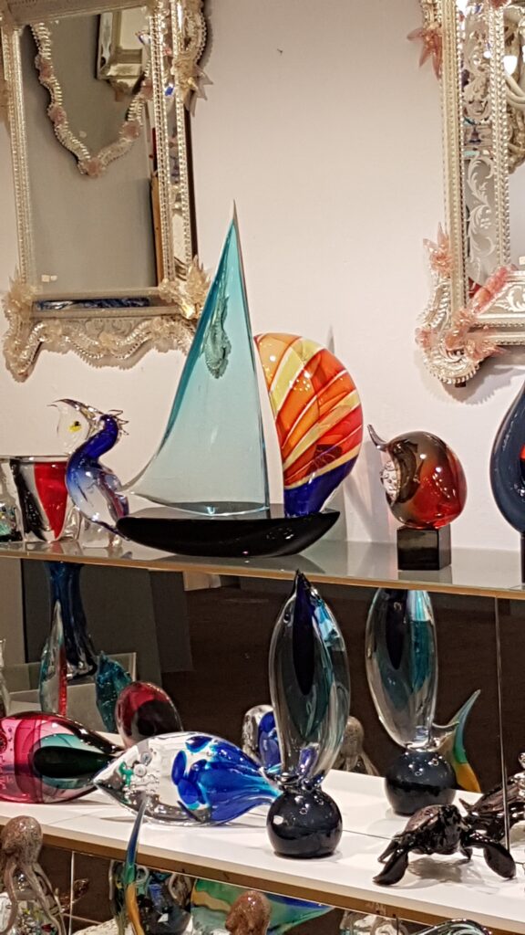 A picture of the special blown glass on display at a local shop on Murano Island in Venice.