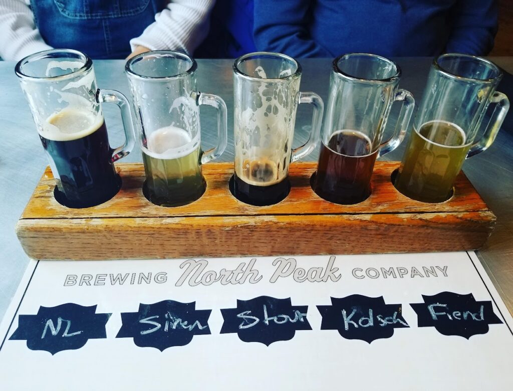 A craft beer flight in the Midwest city traverse city, Michigan.